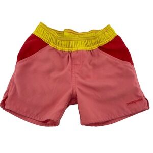 Patagonia Kids Swim Trunks Shorts Coral Red Yellow Size 3-6 Months Elastic Waist
